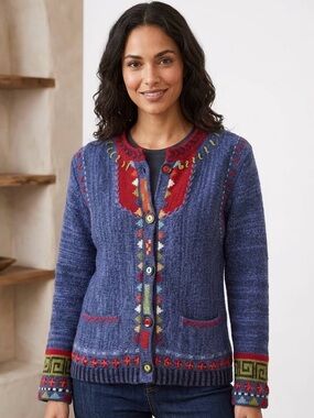 Icelandic Design Vintage Lagenlook Cardigan Alpaca Mohair Blend Sweater, Size M‎